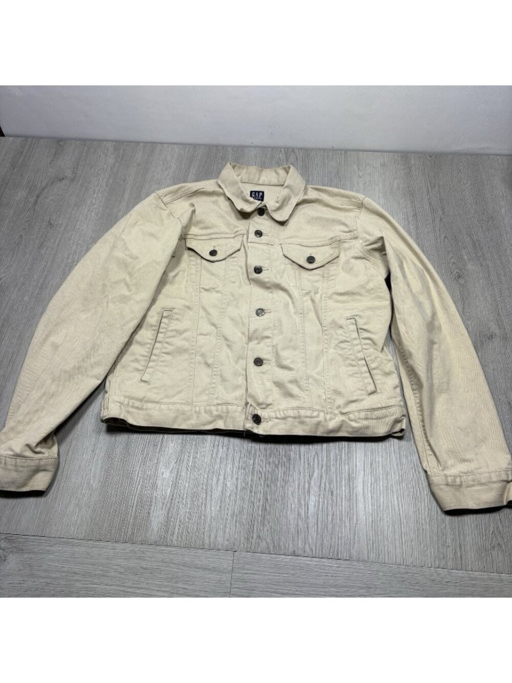 Gap Women's Chore Utility Jacket Cream Denim Sz L Button Front Cotton